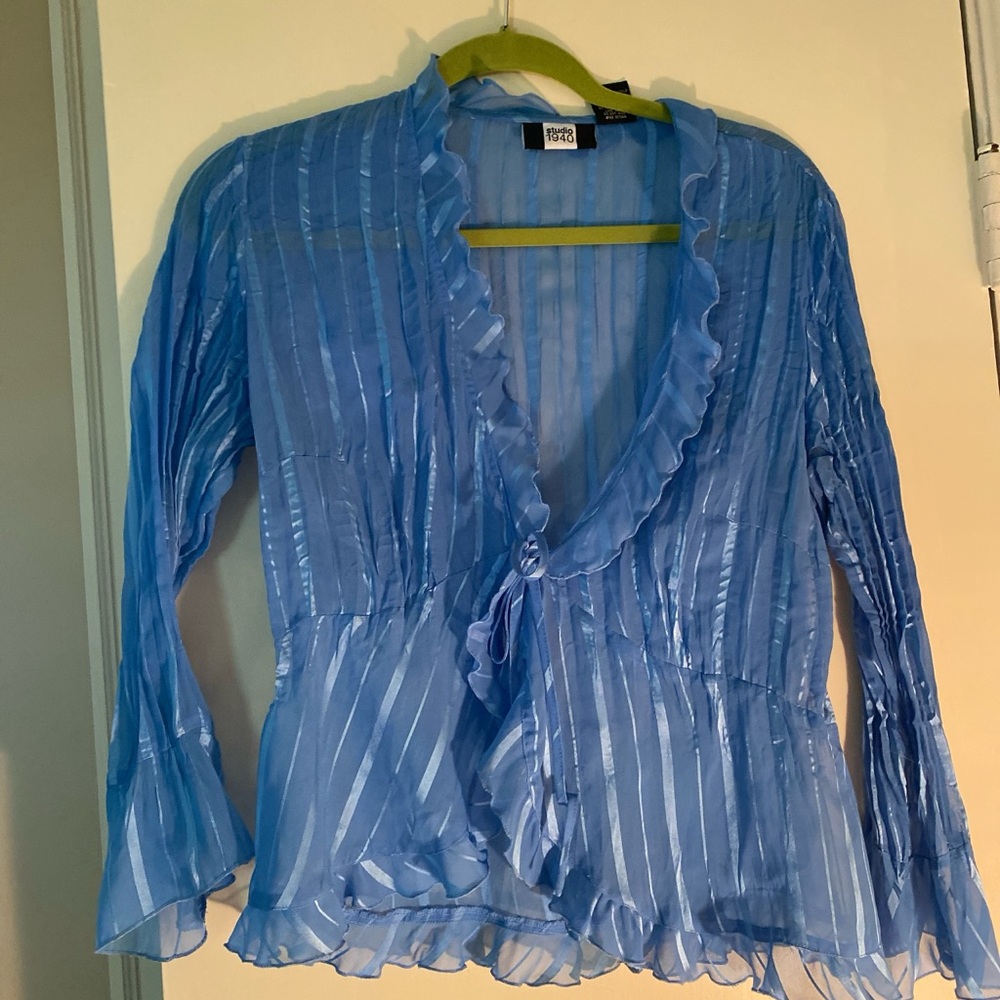 Studio 1940 Blue Sheer Ruffled Blouse